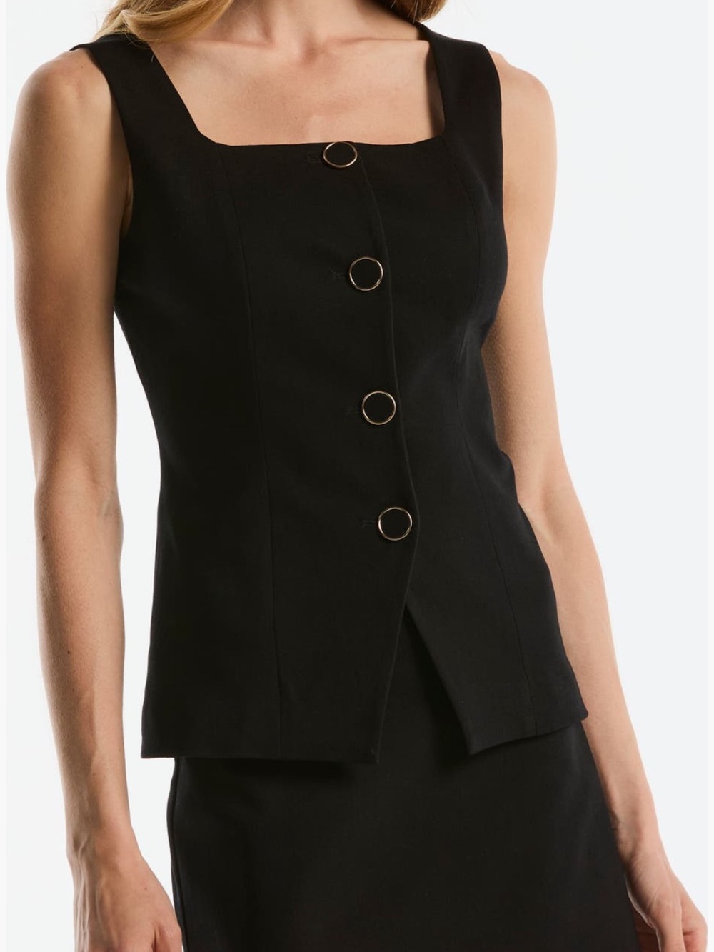 Nordstrom Black Square-Neck Button-Front Vest